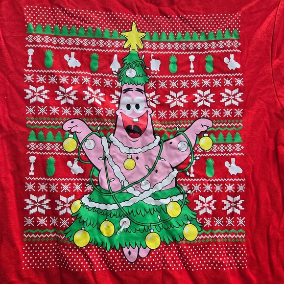 Nickelodeon Tops - Spongebob Squarepants Men Sweatshirt XL Red Fair Isle Patrick‎ Fleece READ